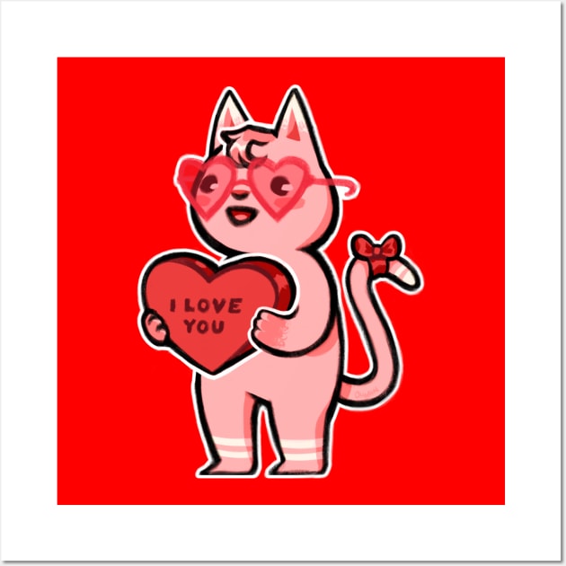 Valentine Kitty Wall Art by ohlain